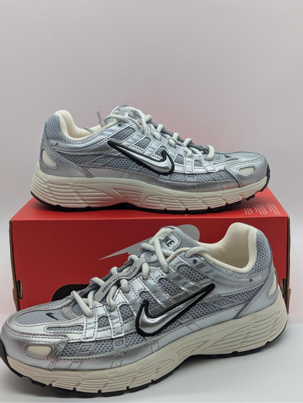 Nike P-6000 Metallic Silver White Kids Size 4Y / Womens 5.5 Shoes HV5064-006 New